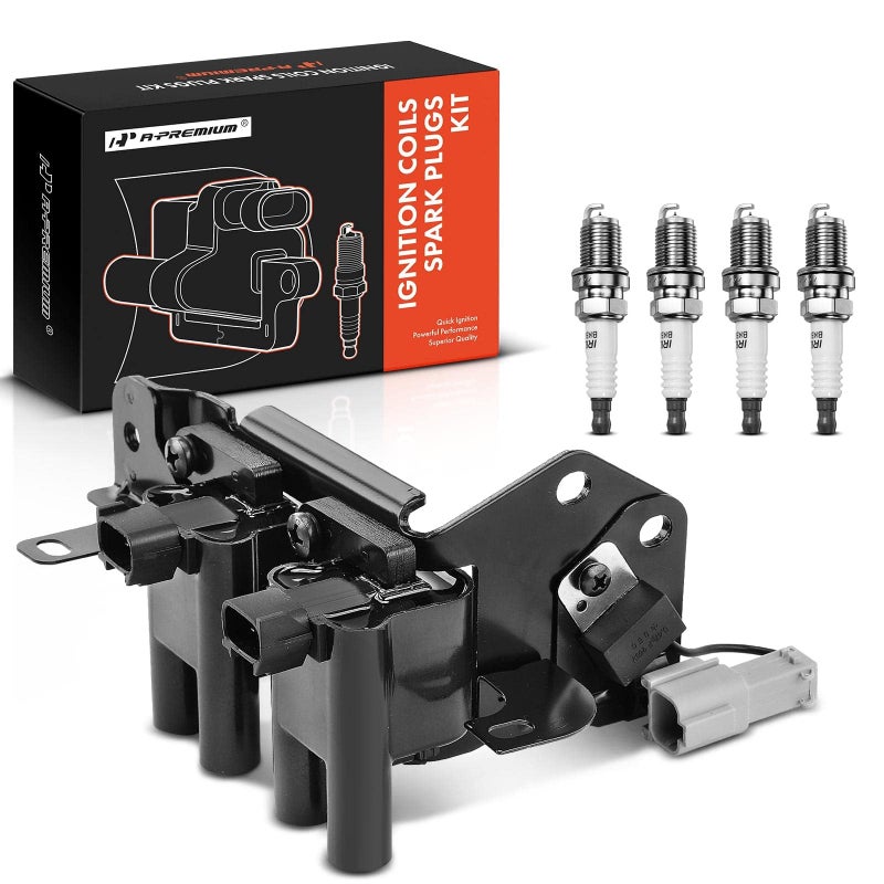 A-Premium Ignition Coils and Spark Plugs Kits Compatible with Hyundai Accent 2001 2002 2003 2004 2005 L4 1.6L - Image 1