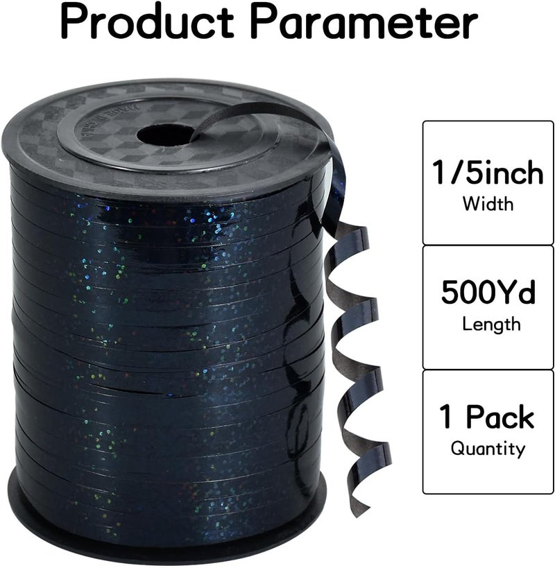 BEISHIDA 500 Yards Black Ribbon Crimped Curling Shiny Metallic Balloon String Roll Gift Wrapping Ribbon for Birthday Halloween Party Decoration - Image 2