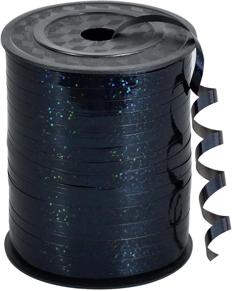 BEISHIDA 500 Yards Black Ribbon Crimped Curling Shiny Metallic Balloon String Roll Gift Wrapping Ribbon for Birthday Halloween Party Decoration - Image 1