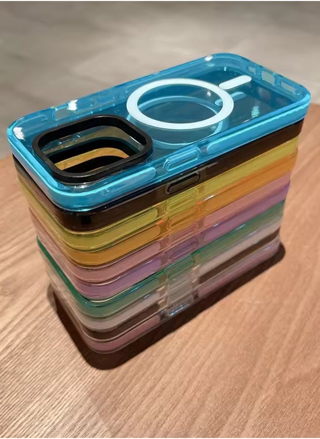 Generic - Colorful clear neon shockproof magnetic case for Apple iPhone 14 magnetic TPU Cover For iPhone 14 - Yellow - Image 1