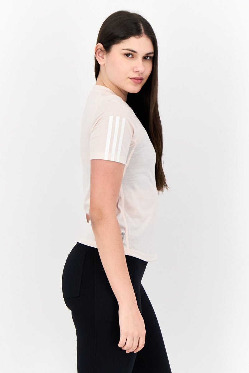 Adidas Women Sportswear Fit Short Sleeve Training Top, Beige  - Image 3