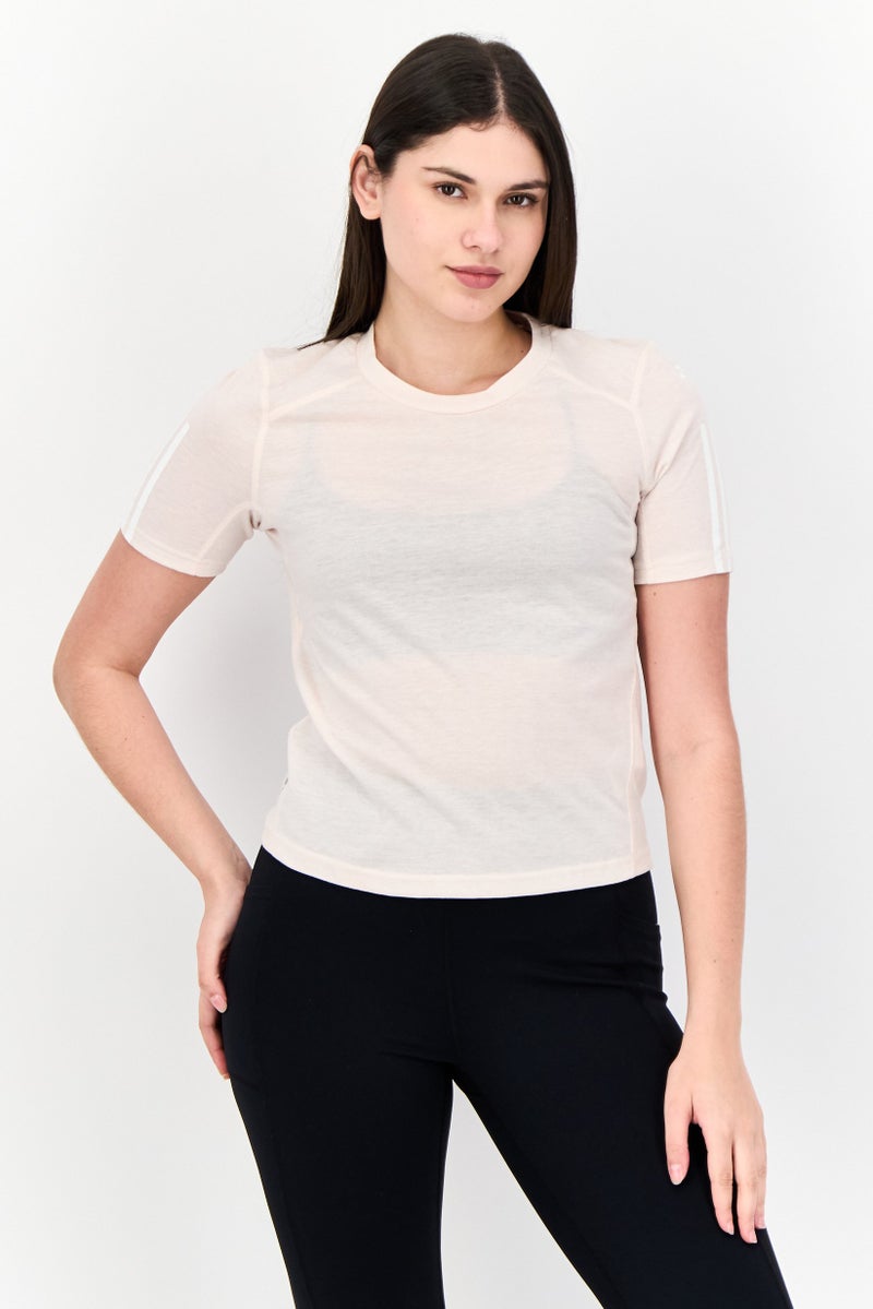 Adidas Women Sportswear Fit Short Sleeve Training Top, Beige  - Image 1