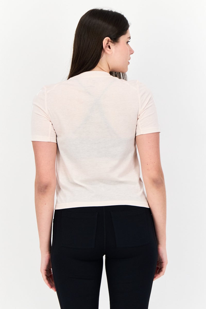 Adidas Women Sportswear Fit Short Sleeve Training Top, Beige  - Image 4