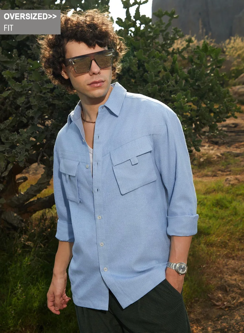 Campus Sutra Men's Powder Blue Modular-Utility Oversized Shirt