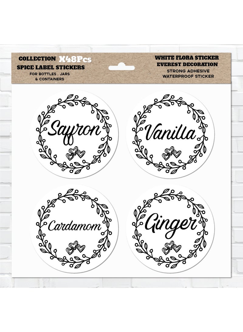 ملصقات توابل عدد 48 قطعة – ستيكر توابل مصنوعة من فينيل مقاوم للماء مع طبقة حماية، متينة ومنظمة للمطبخ لتحديد عبوات الأعشاب والتوابل، مقاومة للماء وطويلة الأمد - Image 1