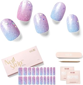 NAILOG Semi Cured Gel Nail Strips Glossy Long Lasting Soft Gel Finish 20 Extra Long Stickers WrapsStar Kisses - Image 1