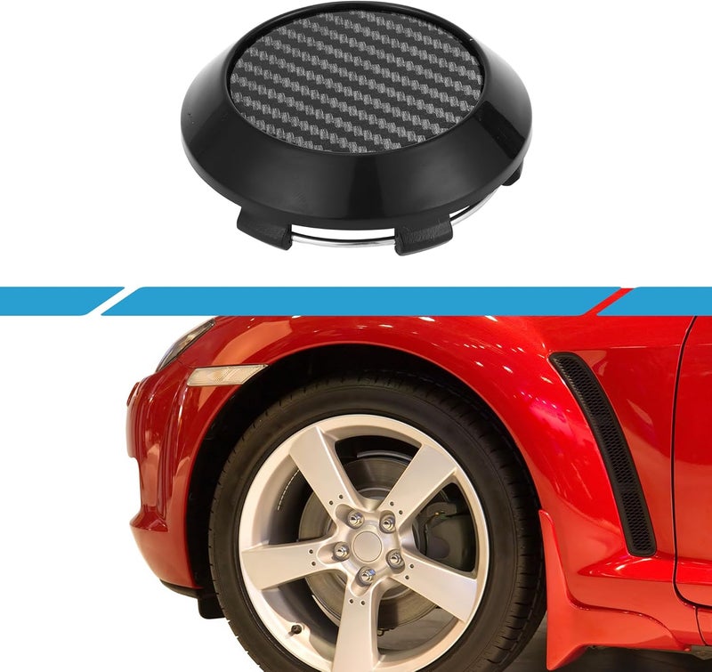 A ABSOPRO ABSOPRO Universal Car Wheel Center Hub Caps, OD: 70mm/2.76", "Black Plastic, 1Pc for Ford, BMW with Black Carbon Fiber Pattern Sticker - Image 2