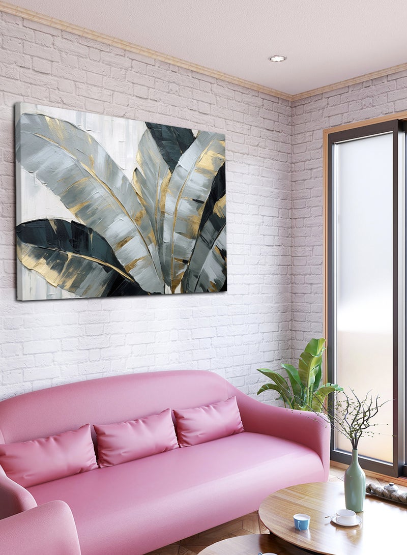 لوحة كانفاس على إطار خشبي بتصميم فن تجريدي لأوراق الشجر - Image 2