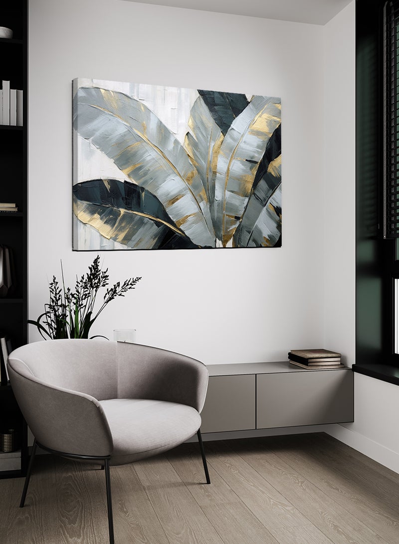 لوحة كانفاس على إطار خشبي بتصميم فن تجريدي لأوراق الشجر - Image 3