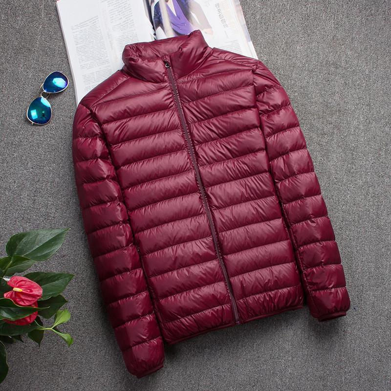 2022 Autumn Winter Mens Lightweight Down Jacket wine red stand collar 
