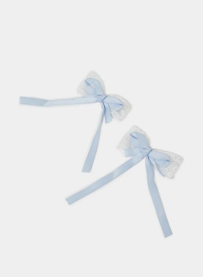 ستايلي Pack Of 2 - Girls Light Blue Lace Bow Hair Clips