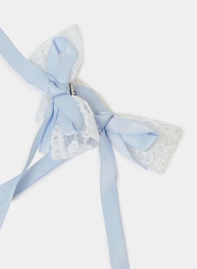 ستايلي Pack Of 2 - Girls Light Blue Lace Bow Hair Clips