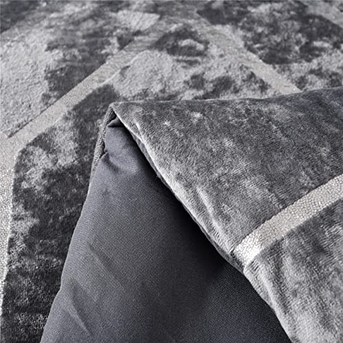 Sunshine Nicole Metallic Print Comforter Set, Distressed Velvet Face with Metallic Print and Brushed Solid Microfiber Reverse, with Light Weight Soft Poly Fill, 3 Pieces Grey Silver, Queen - Image 5
