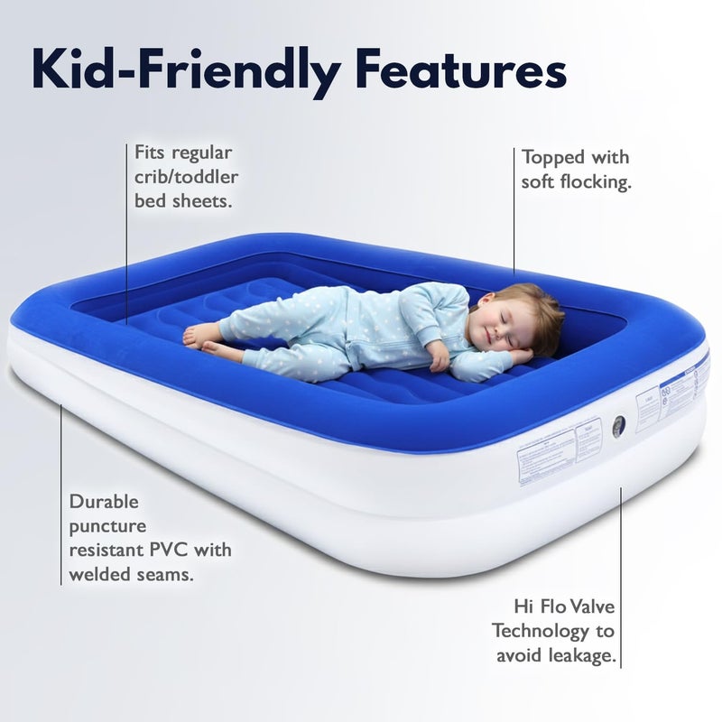 King Koil Luxury Toddler Inflatable Child Airbed, Travel Bed with Built-in Safety Bumper, Portable Air Mattress for Kids, Includes High-Speed Pump - Blue - Image 5