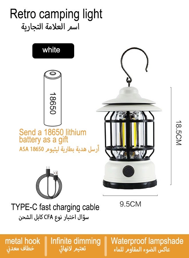 Generic Camping Lantern ,retro USB portable camping light rechargeable, IPX4 waterproof camping light hanging, , Stepless Dimmer,metaladjustable COB brightness Tent Light , Stepless Dimmer,for outdoor fishing, hiking, hiking or camping photographyTent Night Lamp.(White)  - Image 2
