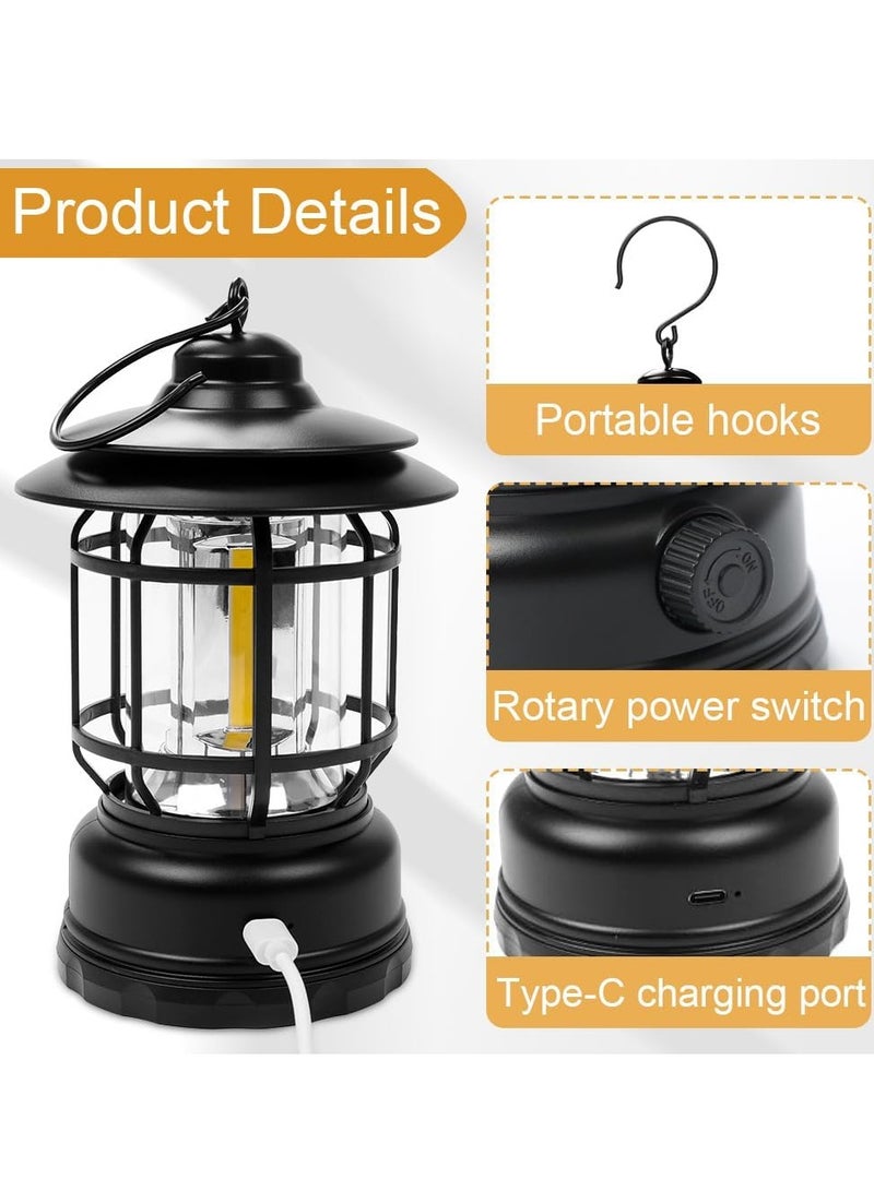 Generic Camping Lantern ,retro USB portable camping light rechargeable, IPX4 waterproof camping light hanging, , Stepless Dimmer,metaladjustable COB brightness Tent Light , Stepless Dimmer,for outdoor fishing, hiking, hiking or camping photographyTent Night Lamp.(White)  - Image 3