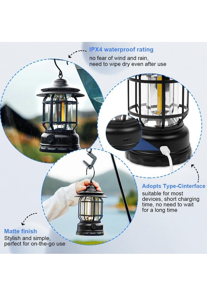 Generic Camping Lantern ,retro USB portable camping light rechargeable, IPX4 waterproof camping light hanging, , Stepless Dimmer,metaladjustable COB brightness Tent Light , Stepless Dimmer,for outdoor fishing, hiking, hiking or camping photographyTent Night Lamp.(White)  - Image 4