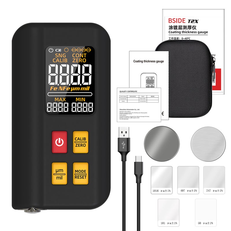 BSIDE T2X Paint Thickness Gauge Coating Thickness Gauge Colour Screen Rechargeable Paint Thickness Gauge Used Car Paint Thickness Tester Paint Depth Gauge Iron, Aluminium and Zinc Coating Thickness Gauge - Image 1