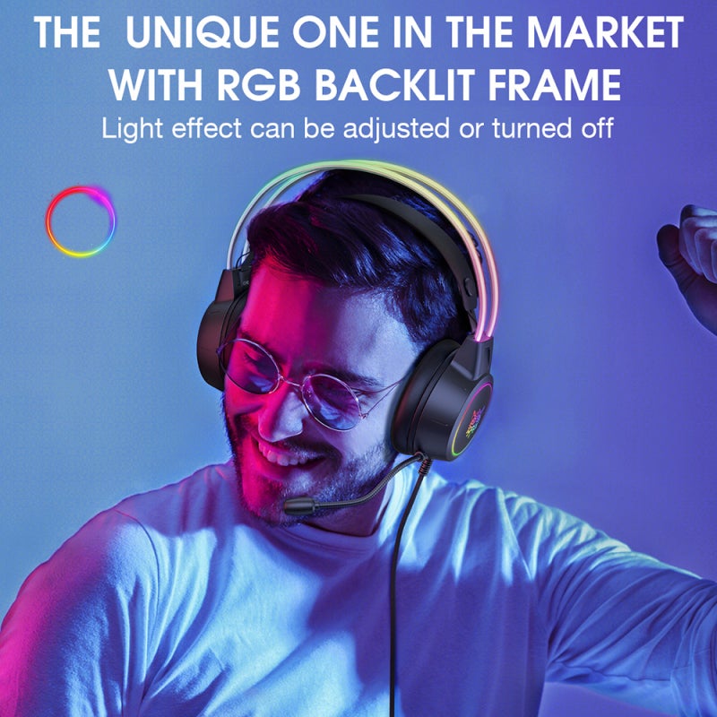 PC Gaming Headset: Black 50mm Surround Stereo RGB Lighting Plug and Play PC Headset - Durable Aluminum Steel Frame PC Headset for Gaming, Daily Use, PC, Laptop, Game Console - Image 2