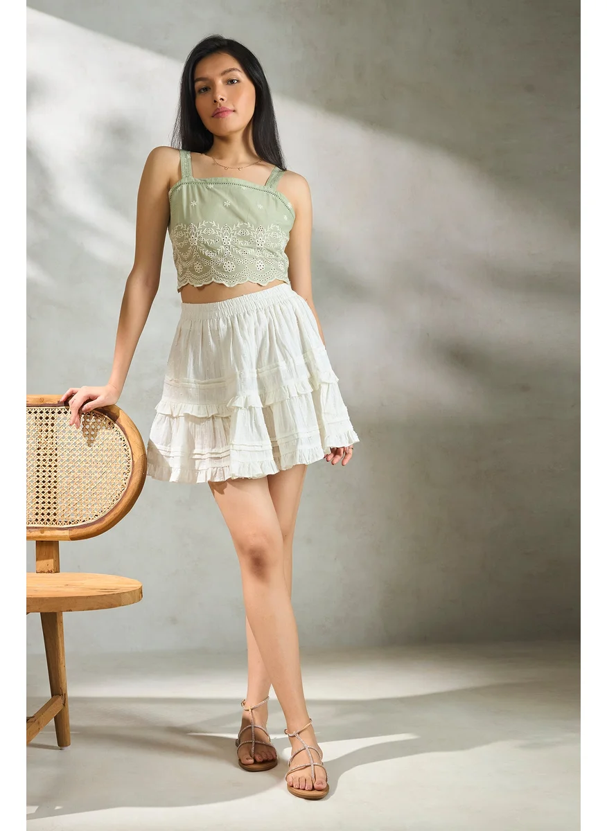 Virgio Virgio Pure Cotton Pleated Tiered Mini Skirts