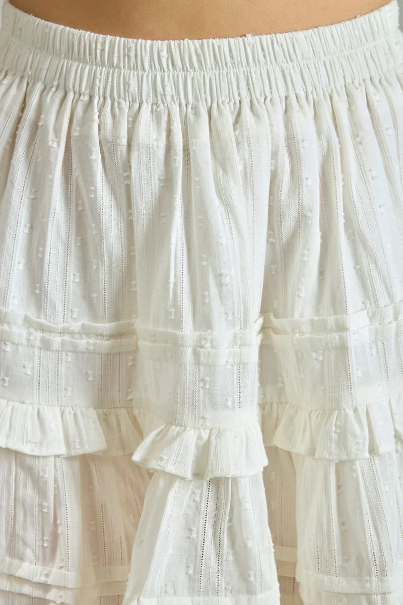 Virgio Virgio Pure Cotton Pleated Tiered Mini Skirts