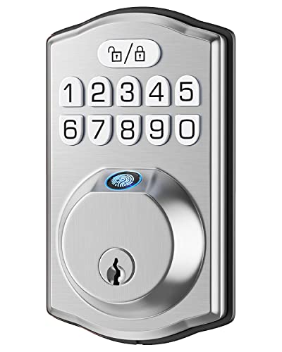 HOSOM Smart Fingerprint Deadbolt for Front Door Electronic Keypad Entry Door Lock20 User Codes Anti Peeking Auto Lock Satin Nickel - Image 1