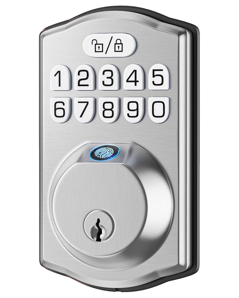 HOSOM Smart Fingerprint Deadbolt for Front Door Electronic Keypad Entry Door Lock20 User Codes Anti Peeking Auto Lock Satin Nickel - Image 2