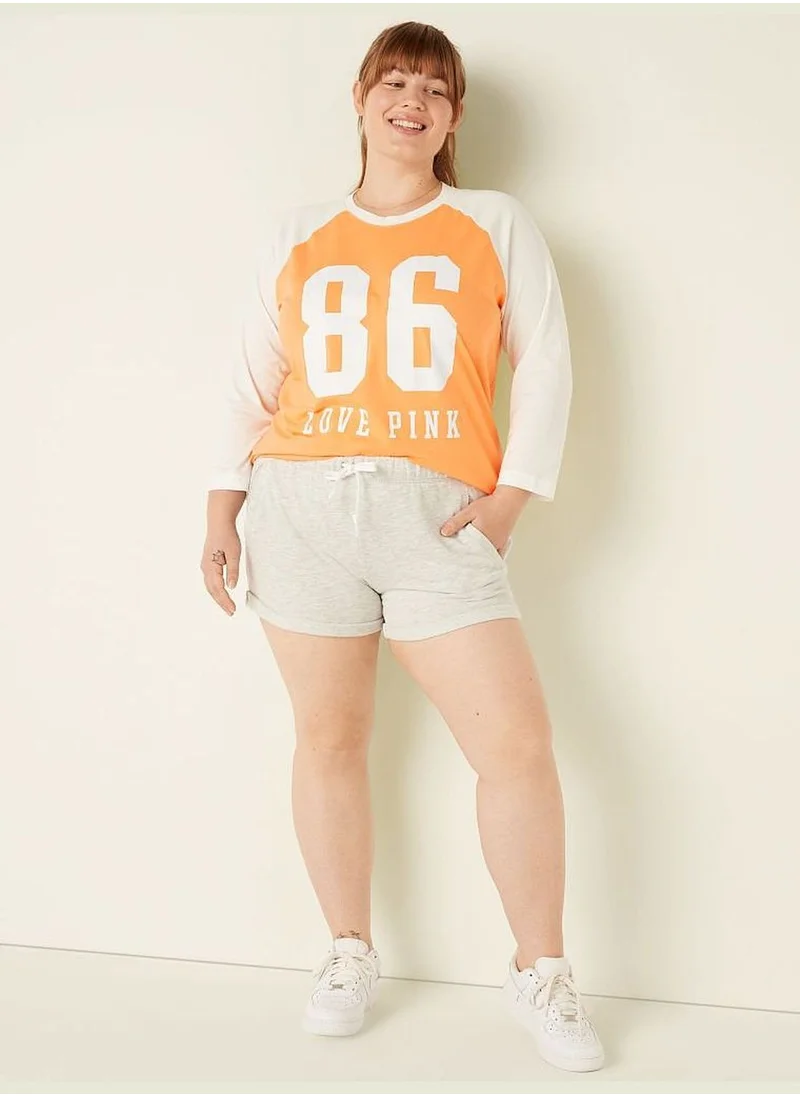 PINK Cotton 3/4 Sleeve Campus Baseball T-Shirt