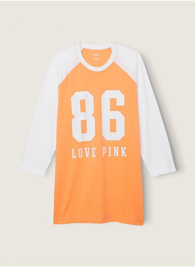 PINK Cotton 3/4 Sleeve Campus Baseball T-Shirt