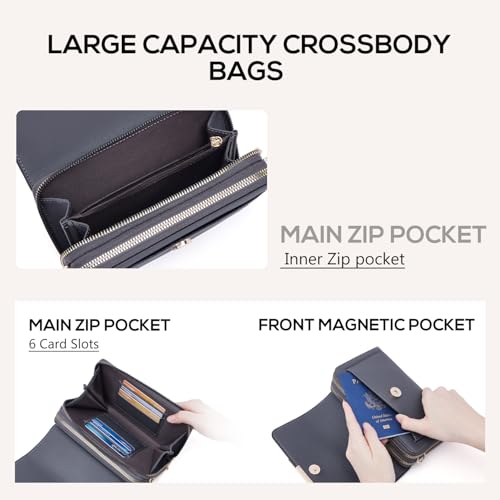 Roulens Small Crossbody Bag for Women,Cell Phone Purse Women's Shoulder Handbags Wallet Purse with Credit Card Slots, Dark Gray, Small, Ar2976-3dark Gray - Image 2