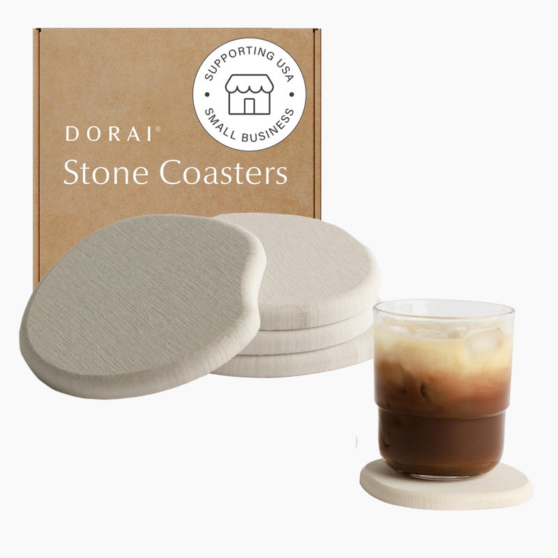 Dorai Dorai Home Stone Coaster Set  4 Absorbent Diatomite Coasters for Instant Drying Modern Design Sandstone 
