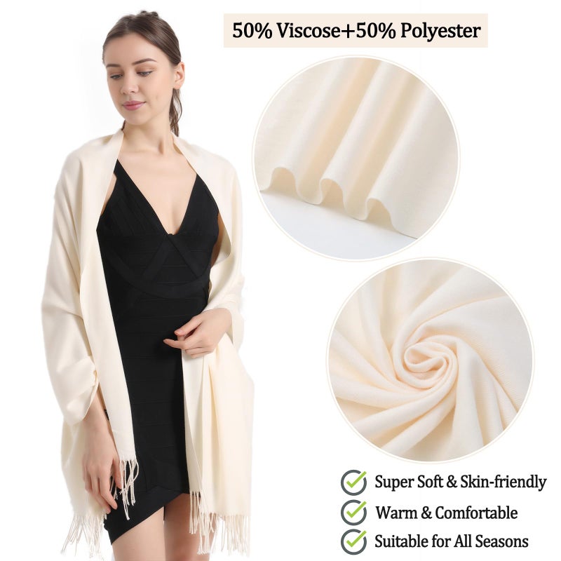 vimate Cream Pashmina Shawl-Women ivory off white Wedding Guest Pashmina Shawls and Wraps for Bridal Bridesmaid (Cream) - Image 4