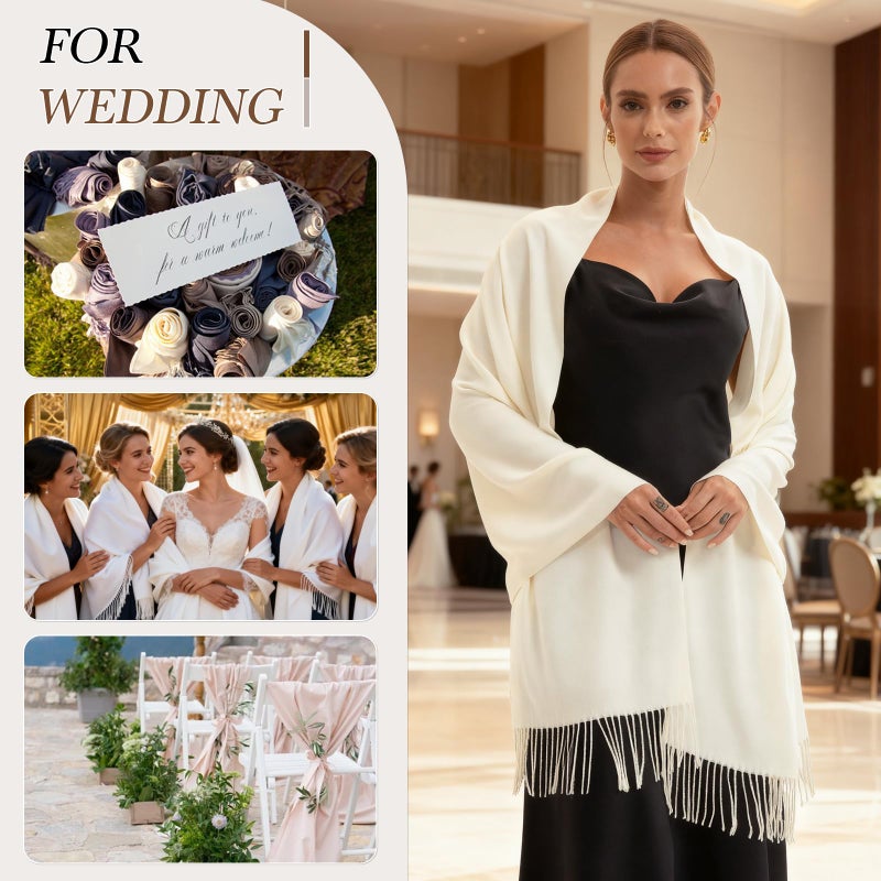vimate Cream Pashmina Shawl-Women ivory off white Wedding Guest Pashmina Shawls and Wraps for Bridal Bridesmaid (Cream) - Image 3