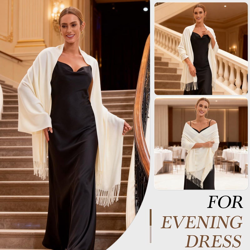 vimate Cream Pashmina Shawl-Women ivory off white Wedding Guest Pashmina Shawls and Wraps for Bridal Bridesmaid (Cream) - Image 2