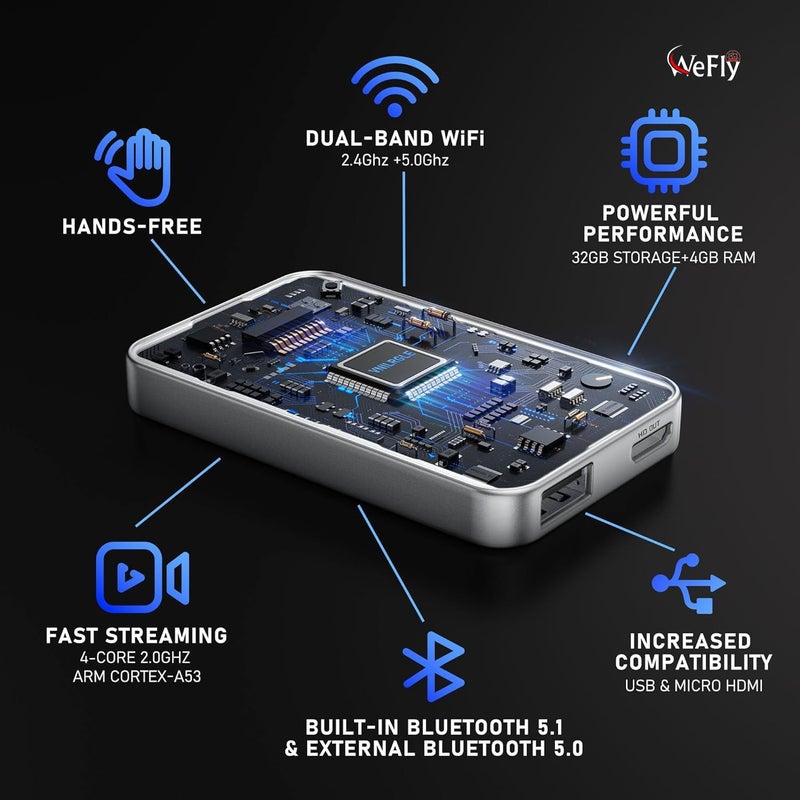 Wefly محول كار بلاي اللاسلكي أندرويد أوتو اللاسلكي لجهاز أندرويد مع تطبيقات يوتيوب ونتفليكس ومتجر بلاي اتصال سريع إعادة الاتصال التلقائي لجميع السيارات والهواتف المحمولة بنظام iOS وأندرويد (2 جيجابايت RAM + 16 جيجابايت ذاكرة) - Image 4