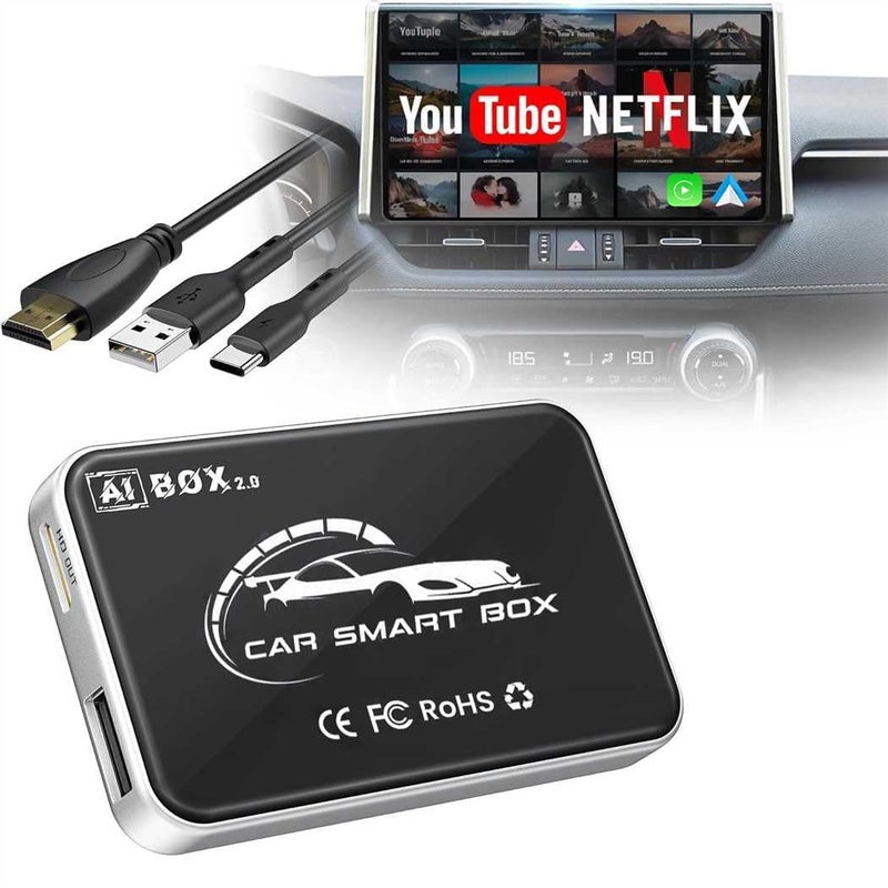 Wefly محول كار بلاي اللاسلكي أندرويد أوتو اللاسلكي لجهاز أندرويد مع تطبيقات يوتيوب ونتفليكس ومتجر بلاي اتصال سريع إعادة الاتصال التلقائي لجميع السيارات والهواتف المحمولة بنظام iOS وأندرويد (2 جيجابايت RAM + 16 جيجابايت ذاكرة) - Image 1