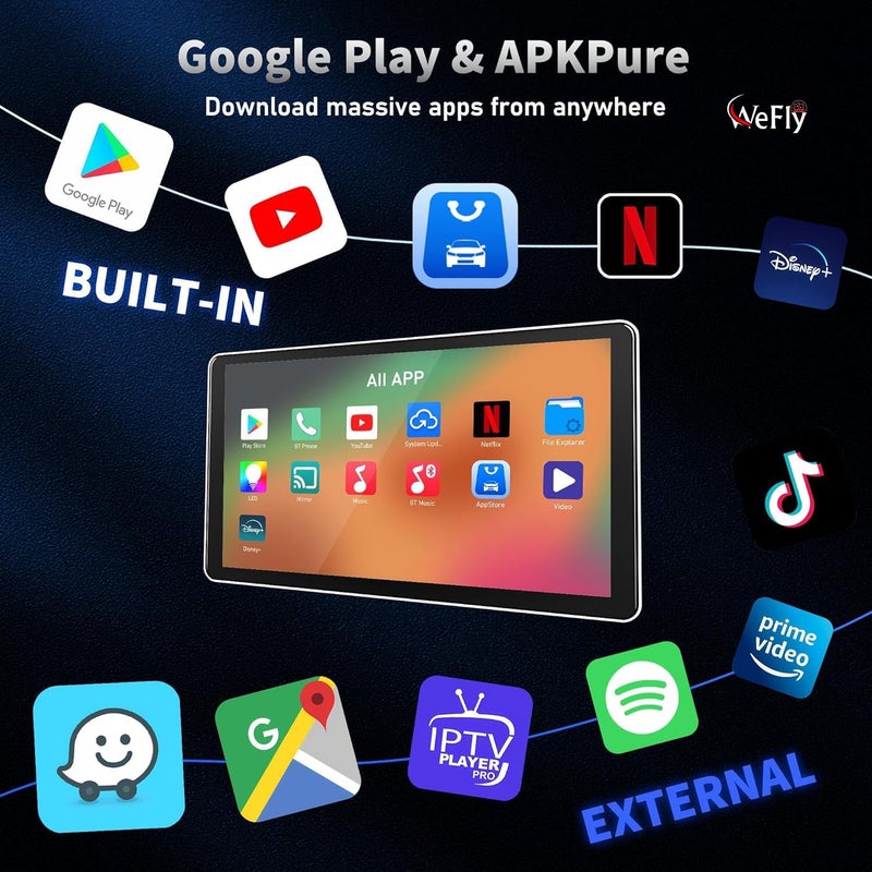 Wefly محول كار بلاي اللاسلكي أندرويد أوتو اللاسلكي لجهاز أندرويد مع تطبيقات يوتيوب ونتفليكس ومتجر بلاي اتصال سريع إعادة الاتصال التلقائي لجميع السيارات والهواتف المحمولة بنظام iOS وأندرويد (2 جيجابايت RAM + 16 جيجابايت ذاكرة) - Image 3