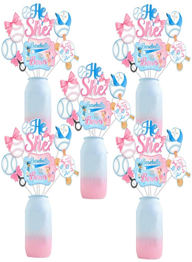 Balterever 24PCS Baseball or Bows Gender Reveal Centerpieces Sticks Baseball and Bows Gender Reveal Party Supplies Pink and Blue Baseball Table Centerpiece for Boys or Girls - Image 1