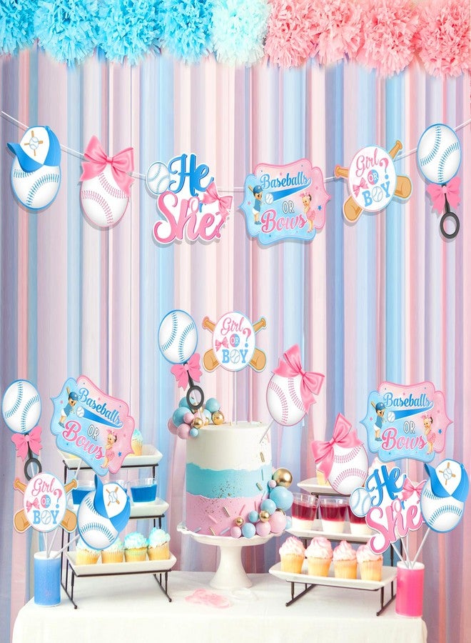 Balterever 24PCS Baseball or Bows Gender Reveal Centerpieces Sticks Baseball and Bows Gender Reveal Party Supplies Pink and Blue Baseball Table Centerpiece for Boys or Girls - Image 3