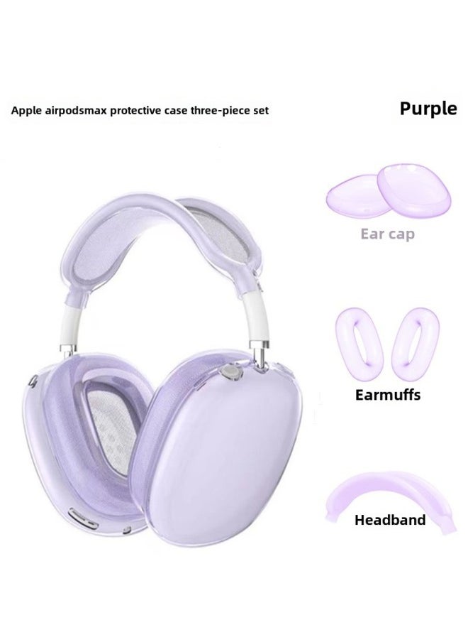 Generic - Suitable For Apple AirPods Max Head-mounted Protective Shell Three-piece Soft Rubber Ear Mask Ear Cap Head Beam Protective Shell-Specifications:Purple (three-piece Package Included) - Image 1