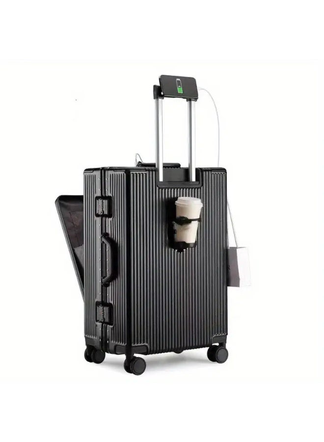 Prosperity 20" Luggage Multifunctional Aluminum Frame Luggage Suitcase Set Features USB Mobile Phone Holder and Cup Holder - Image 1