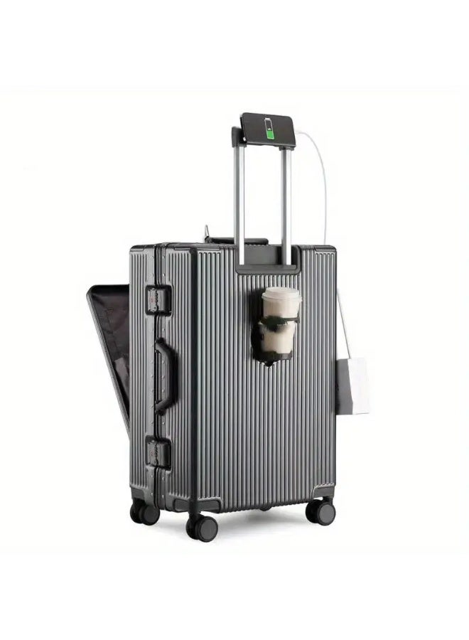 Prosperity 20" Luggage Multifunctional Aluminum Frame Luggage Suitcase Set Features USB Mobile Phone Holder and Cup Holder - Image 2
