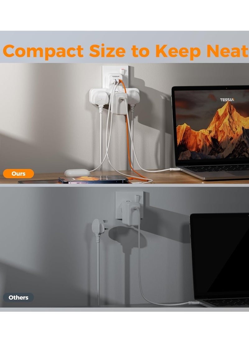 TESSAN 6 in 1 Power Strip Extension Plug, USB C Charger Plug AE, TESSAN Multiple 3 Way Triple Plug Extender Socket with 3 USB, Extension Socket Multiplug Extender Wall Charger, Universal Plug Adapter, Charging Station For School Home, Kitchen, Office, School Supplies White - Image 2