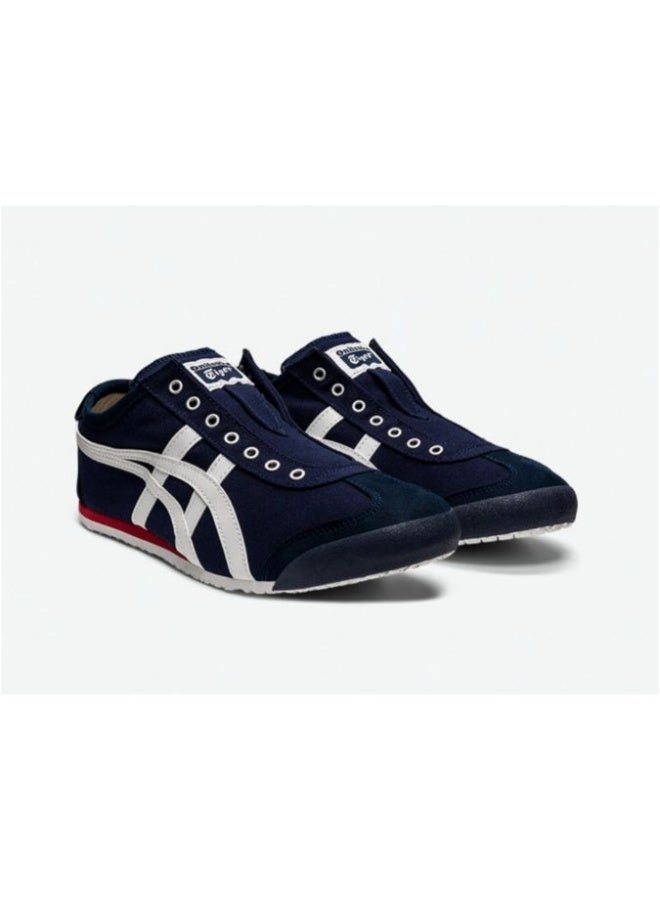 Onitsuka Tiger MEXICO 66 Slip-On Canvas Casual Sneakers Colorblock White/Checkered Blue - Lace-Free Flat Round Toe Lifestyle Shoes for Men and Women, Ages 10+ - Image 4