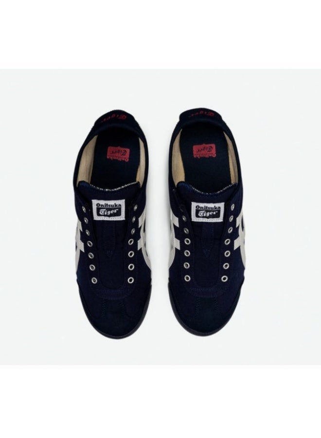 Onitsuka Tiger MEXICO 66 Slip-On Canvas Casual Sneakers Colorblock White/Checkered Blue - Lace-Free Flat Round Toe Lifestyle Shoes for Men and Women, Ages 10+ - Image 2