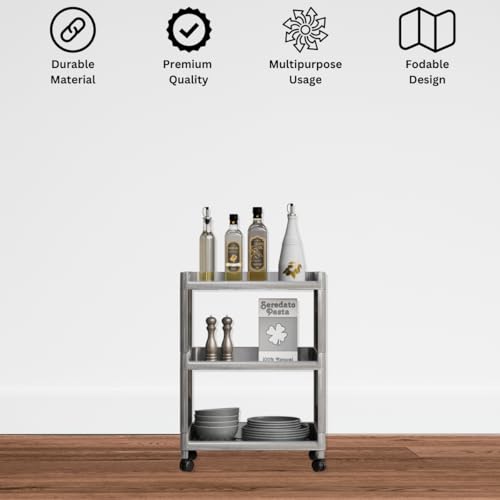 Biltoxi Plastic Multipurpose Storage Racks | 3 Shelfs Storage Organizer Racks for Home, Kitchen, Bathroom | Kitchen Trolley Rack with Wheels (Silver) - Image 4