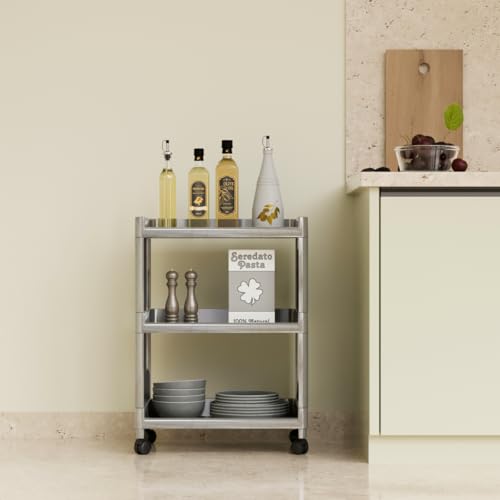 Biltoxi Plastic Multipurpose Storage Racks | 3 Shelfs Storage Organizer Racks for Home, Kitchen, Bathroom | Kitchen Trolley Rack with Wheels (Silver) - Image 3