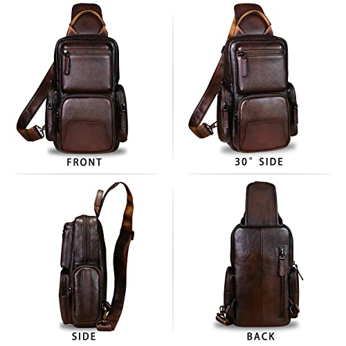 IVTG Genuine Leather Sling Bag Crossbody Casual Hiking Daypack Vintage Handmade Chest Bag Shoulder Backpack Motorcycle Pack (Coffee) - Image 5