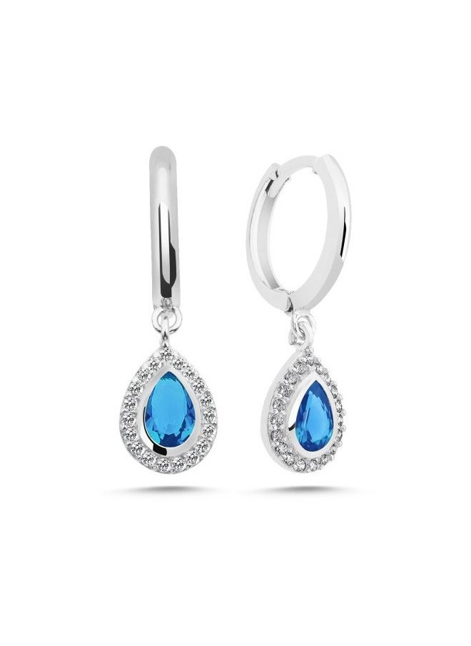 EMNON - 925 Sterling Silver Jewelry Rhodium Plated Aquamarine CZ Huggie Hoop Earrings 100% Precious Metal Gift for Women- Emnon22EA - Image 1