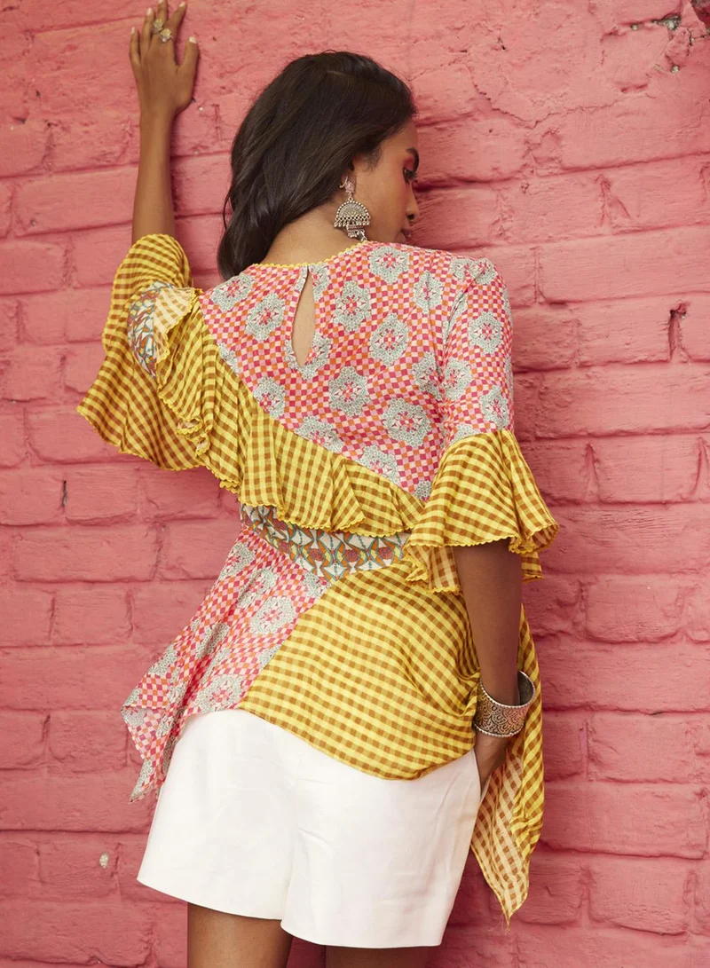 Bhanuni by Jyoti LEMONADE PINK & INDIAN RED TOP
